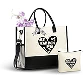 InnoBeta Team Mom Gifts Canvas Tote Bag, Team Mom Gifts for Women Tote with Top Zipper Closure and Shoulder Strap for Birthday, Mother's Day, Christmas