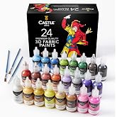 Castle Art Supplies 3D Fabric Paint Set for Crafters - 24 Vibrant Colors | Quality pigments in 29ml bottles for artists and crafters - for clothing, textile, canvas, glass, wood, and shoes