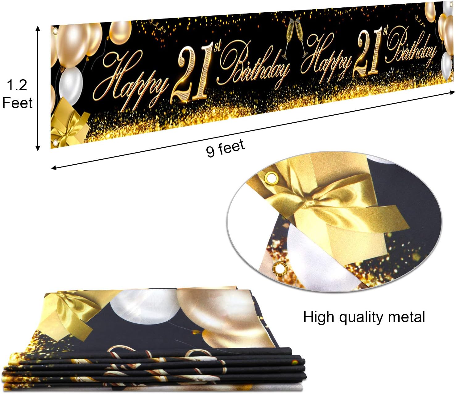 HOWAF Long Happy 21st Birthday Banner Decoration Black Gold, Banner for 21st Birthday Decoration Backdrop Garden Table Wall - Image 4