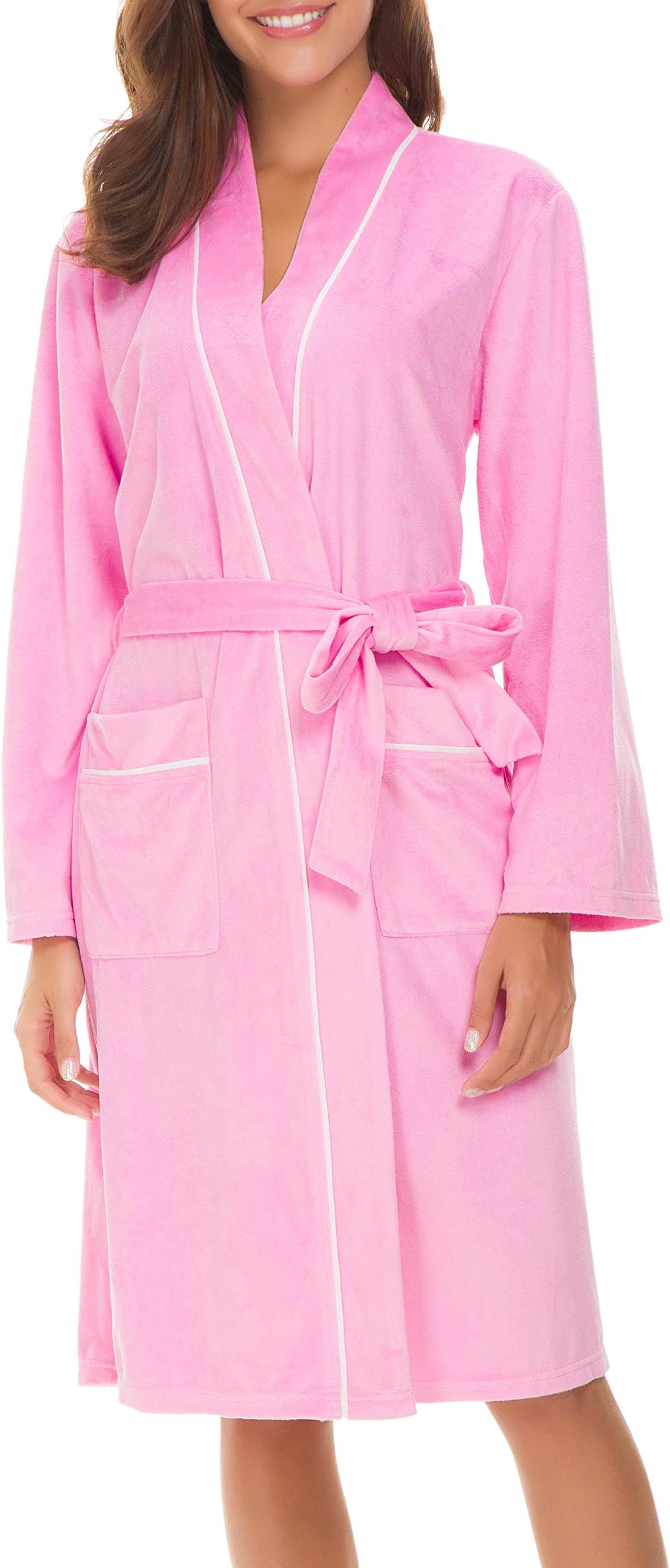 Invug Women Kimono Bathrobe Soft Flannel Sleepwear Fleece Spa Robes with Pockets