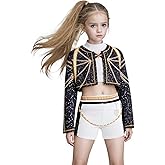 Rumi Golden Costume Kids, Kpop Girls Halloween Cosplay Outfit 3PSC Set Include Jacket T-Shirt Shorts