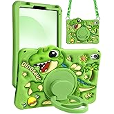 Boaretiu for iPad mini 7 A17 Pro Case for iPad mini 7th/6th Generation - for Girls Teens Strawberry Soft Silicone Cute with Shoulder Strap & Rotating Stand, Green Dinosaur