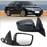 Right Passenger Side Mirror Compatible with Honda Accord Sedan/Coupe 2013 2014 2015 2016 2017 Power Glass Manual Folding Non-Heated Door View Mirrors Replace #76208T2FA11 3 Pins Paintable (Black)