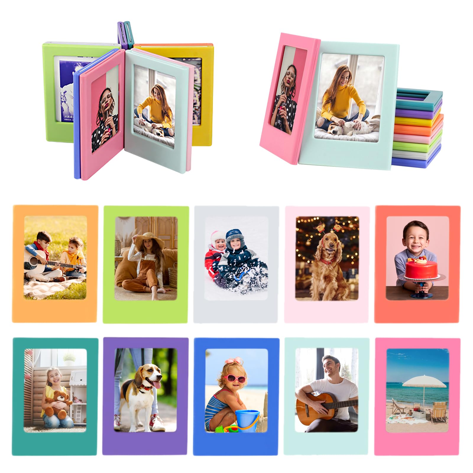 Fyfjur Polaroid Photo Frame, 10 Pcs Colorful 3-Inch Photo Magnets for Fridge, Changeable Combination Creative Mini Magnetic Picture Frame, Magnetic Photo Frames for Fridge Desktop