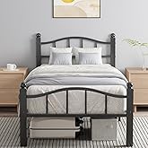 Blbeed Twin XL Bed Frame, Noise-Free Design & Underbed Storage Heavy Duty Metal Bed Frames with Headboard No Box Spring Needed/Tool-Free Assembly