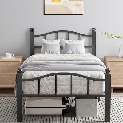 Blbeed Twin XL Bed Frame, Noise-Free Design & Underbed Storage Heavy Duty Metal Bed Frames with Headboard No Box Spring Needed/Tool-Free Assembly