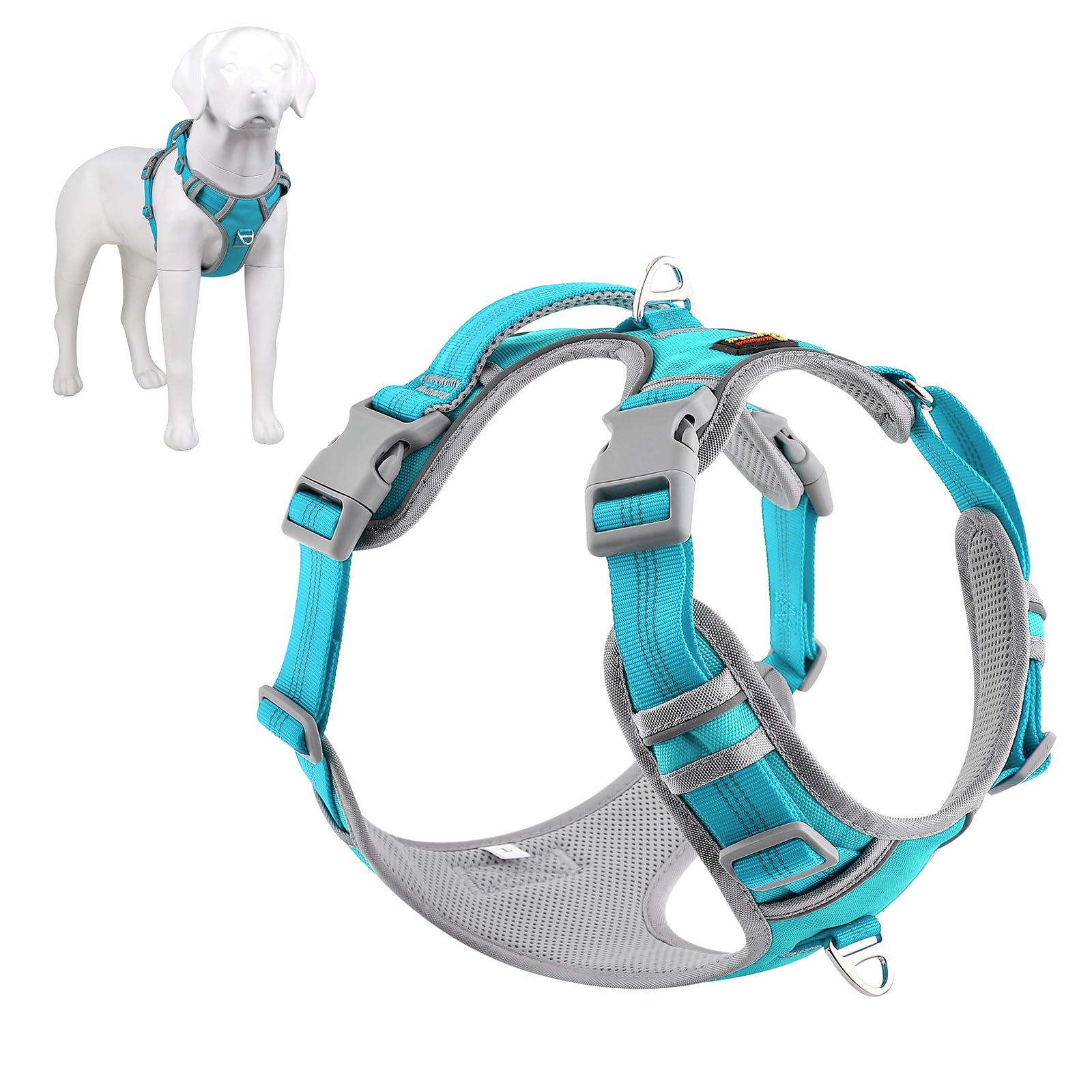 Plutus Pet No Pull Dog Harness, Release At Neck, Reflective Adjustable Dog Vest Harness, Easy Control Handle for Walking, for Small Medium Large Dogs, Cyan, M — image 1