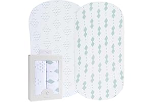 ELY'S & CO. Bassinet Sheets Fitted Cover - Flexible Fit 100% Soft Jersey Knit Cotton - Neutral Grey Sage Diamond - 2 Pack Set