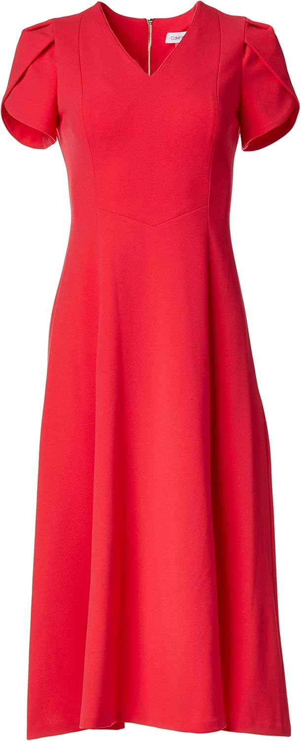 CALVIN KLEIN Womens CD9C1B75 Tulip Sleeve Aline Midi Dress Short