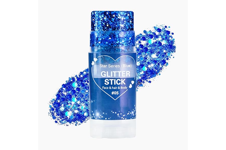 Go Ho Blue Glitter Stick, Sparkly Hair Face Body Shimmer for Women Kids | Self-adhesive,Waterproof Blue Face Paint Chunky Glitter for Rave,Festival,Concert,Halloween Cosplay,Cheerleader,Party Makeup