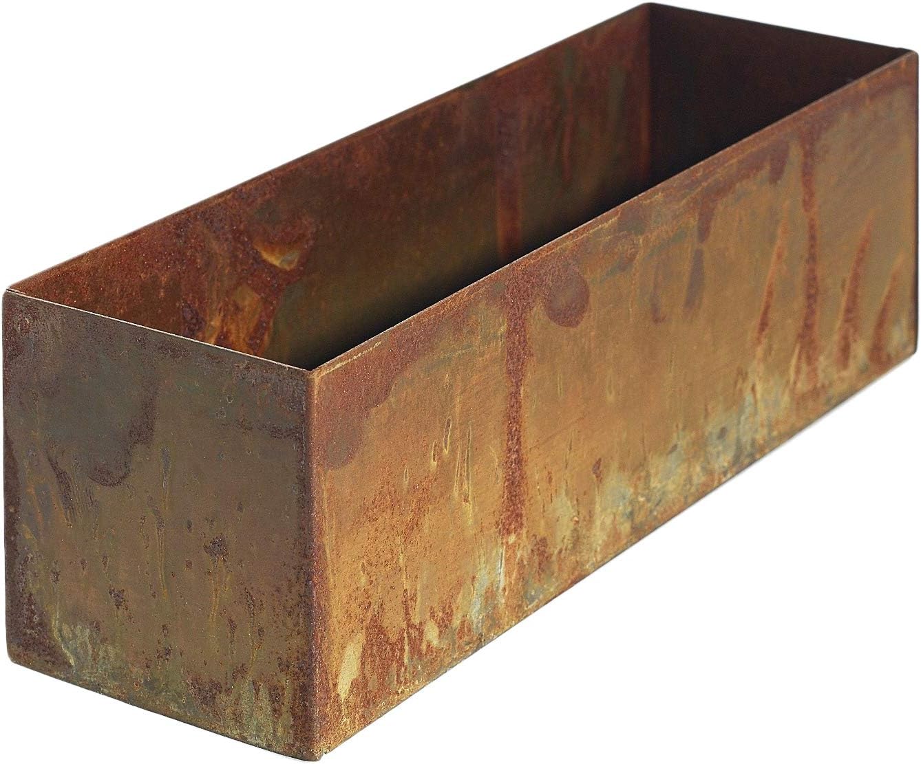 Rectangular Metal Planter with Faux Rust Finish, 12"