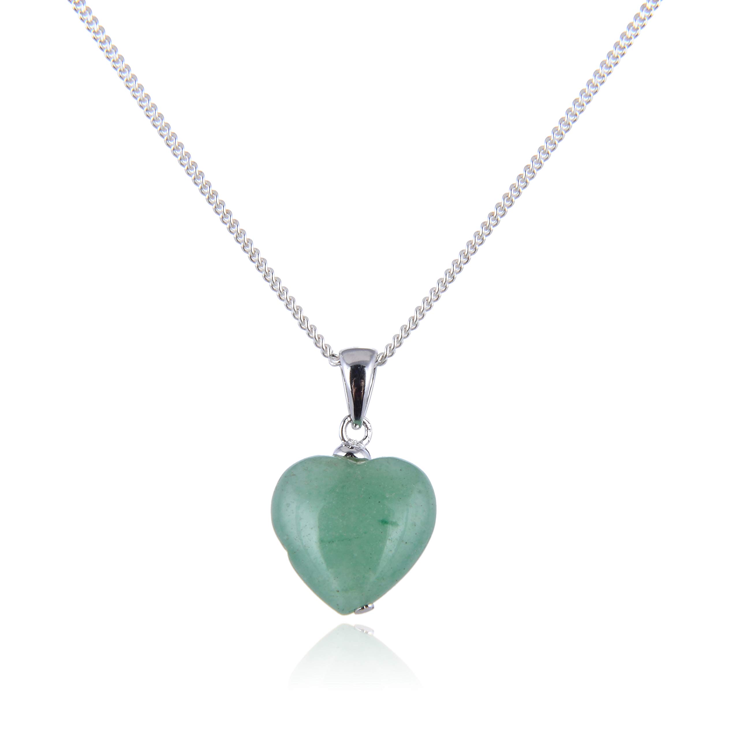Jo & Co. Aventurine Heart Pendant,12 mm x 13 mm, Rhodium-Plated 925 Sterling Silver 18 in Curb Chain, Attractively Priced