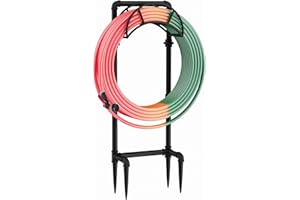 LAND·VOI Hose Holder, Garden Hose Storage Freestanding, Metal Heavy Duty Water Hose Holder Holds 150 Feet Hose, Detachable Hose Storage Hanger for Outside with 4 Spikes, for Lawn Yard, Black GHH02B