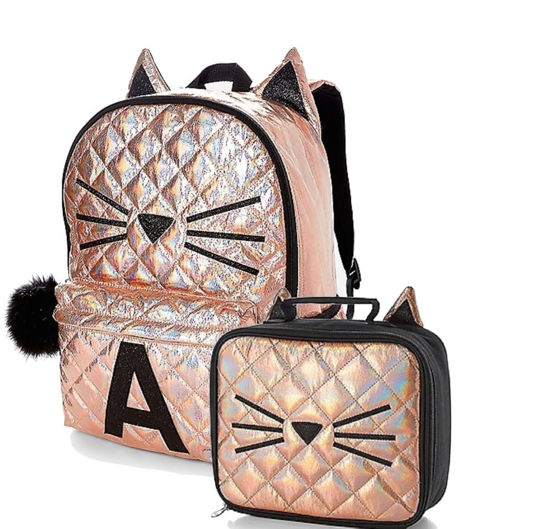 quilted cat initial backpack