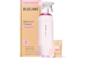 BLUELAND Bathroom Cleaner, Starter Set, Eucalyptus Mint Scent, Spray Bottle with 4 Refill Tablets, Eco-Friendly Cleaning Supplies, 4 x 24 Fl oz