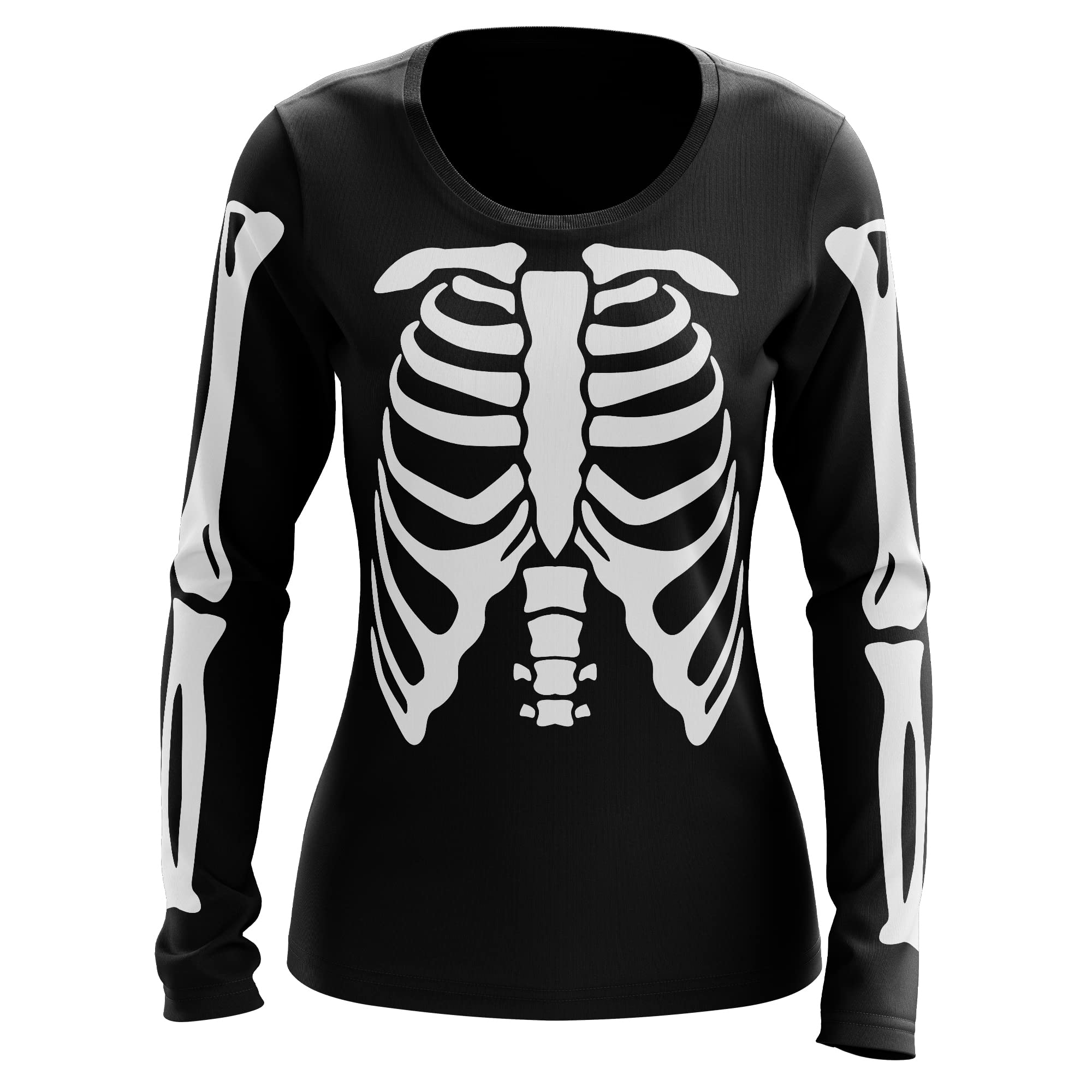 Full Skeleton Body Womens Long Sleeve T Shirt - Fancy Dress Halloween Bones Costume Gift Idea for Her - Funny Unique Unisex Scary Disguise, S, Black