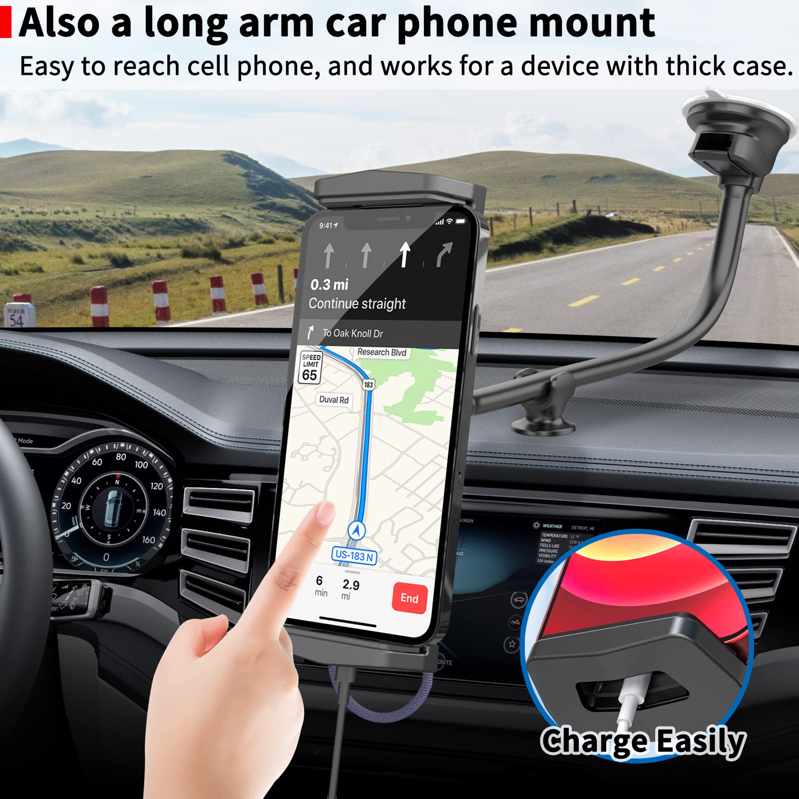 APPS2Car Upgraded Tablet Car Mount for iPad Truck Holder Long Arm Extension Strong Suction Cup Windshield Mount for 7-13 Inch Tablet iPad Pro Air Mini