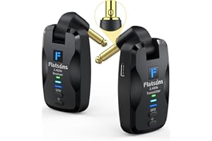 FLATSONS FW2D Wireless Guitar System Exclusive Mute Plug, 2.4 GHz Wireless Guitar Transmitter Receiver, 10H Working Cordless Guitar Transmitter Rechargeable USB C for Acoustic Electric Guitar Bass Ukulele etc
