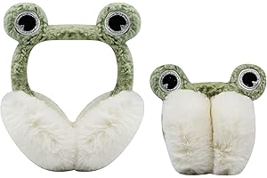 BOLLEY JOSS Frog Winter Earmuffs Girls Foldable Cute Cartoon Plush Fluffy Earmuffs Winter Warm Ear Warmers for Kids Women