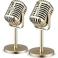 Chivao 2 Pack Retro Microphone Props Model Vintage Stage Table Decor Plastic Fake Microphone Antique Decor Stand Costume Prop for Party Toy(Gold,Classic)