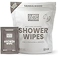 Super Fresh Shower Wipes Large Sandalwood Body Wipes for No Rinse Bathing Personal Hygiene Gym Travel or Camping Enriched wit