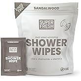 Super Fresh Shower Wipes Large Sandalwood Body Wipes for No Rinse Bathing Personal Hygiene Gym Travel or Camping Enriched wit