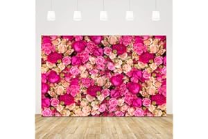 Rose Flower Wall Backdrop 5x3ft, Pink Red Floral Photography Background, Vinyl Romantic Roses Photo Studio Props for Wedding 