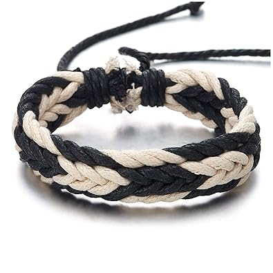 Coolsteelandbeyond Mens Womens Black White Interwoven Cotton Rope
