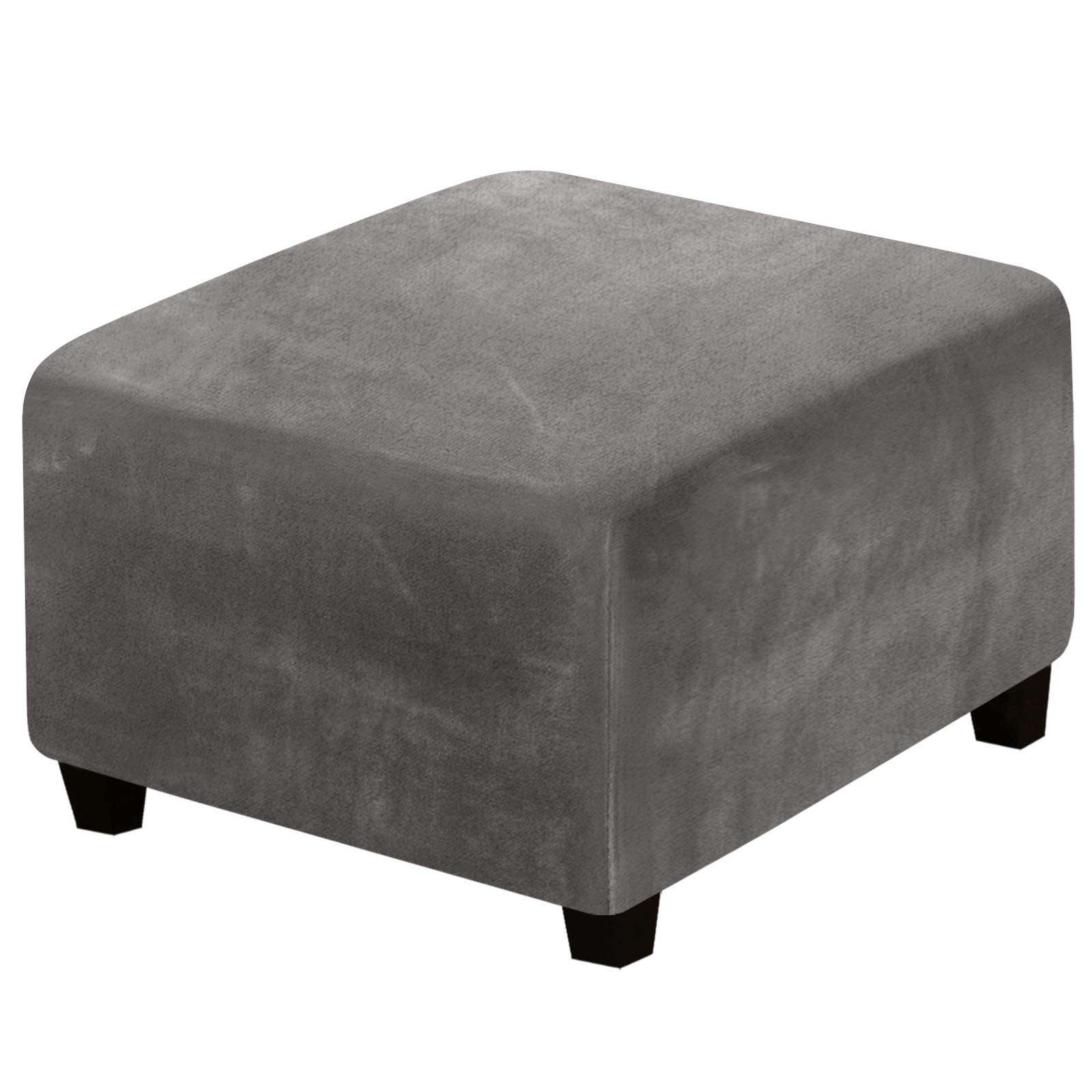 Photo 1 of H.VERSAILTEX Square Ottoman Covers Ottoman Slipcover Square Footstool Protector Covers Storage Stool Ottoman Covers Stretch with Elastic Bottom, Feature Real Velvet Plush Fabric, Gray