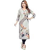 ladyline Rayon Cotton Long Tunic Top - Digital Printed Kantha Hand work Kurti Kurta