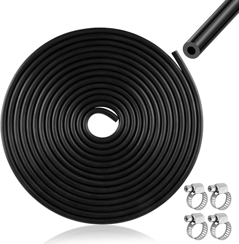 Kigift 6m Silicone Vacuum Hose 4mm ID Black with 4 Clamps for Auto Pipe Air