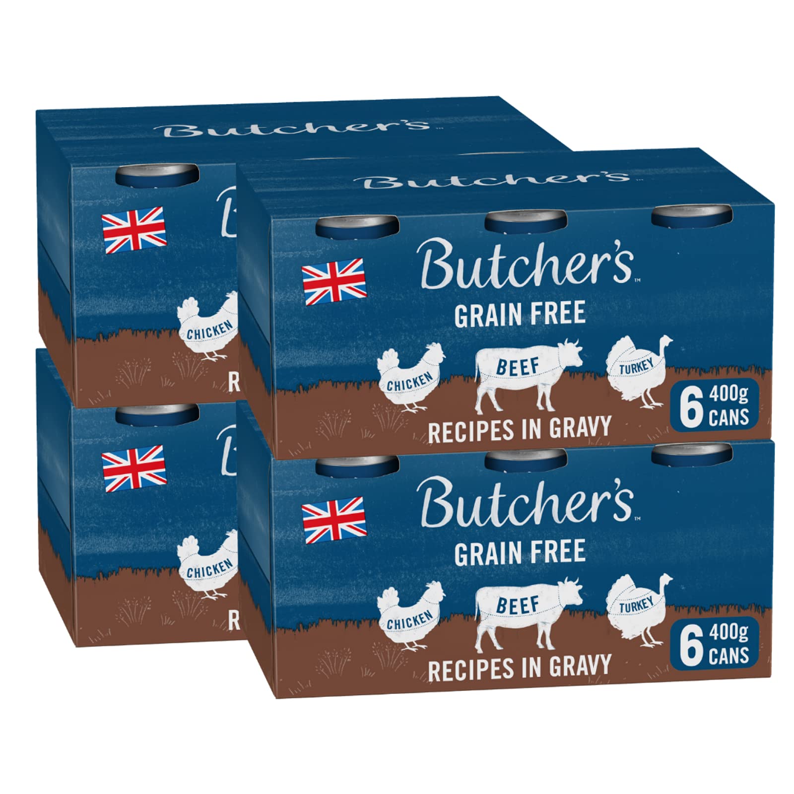 Butcher's Grain Free Recipes in Gravy Wet Dog Food Tin Cans Variety pack, 9.6kg (24 x 400g)