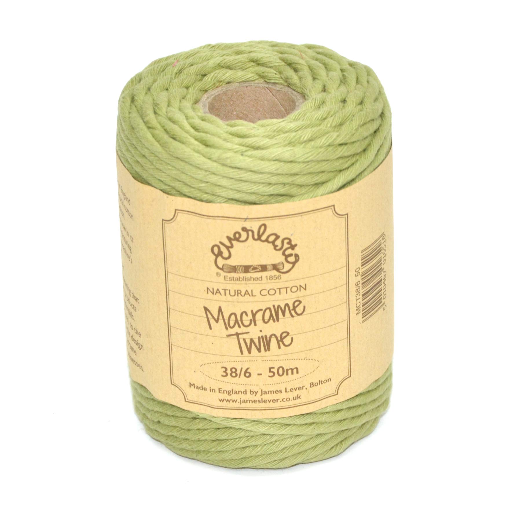 50M Spools - Everlasto Single Twist Soft Cotton Coloured Macrame Craft Twine 38/6 (4mm approx) (Olive)