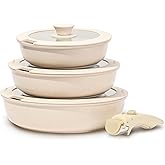 ESLITE LIFE Nonstick Ceramic Frying Pans Skillets Set with Lids & Detachable Handle, Non-Toxic Egg Omelette Kitchen Cooking Pans Compatible with All Stovetops, PTFE & PFOA Free, White, 7-Piece