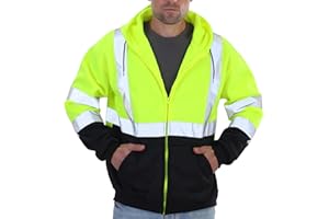 sesafety High Visibility Safety Sweatshirt for Men, Class 3 Reflective Zippered Hooded Sweatshirt, Hi-Vis Safety Hoodie with Black Bottom, Yellow, 3XL