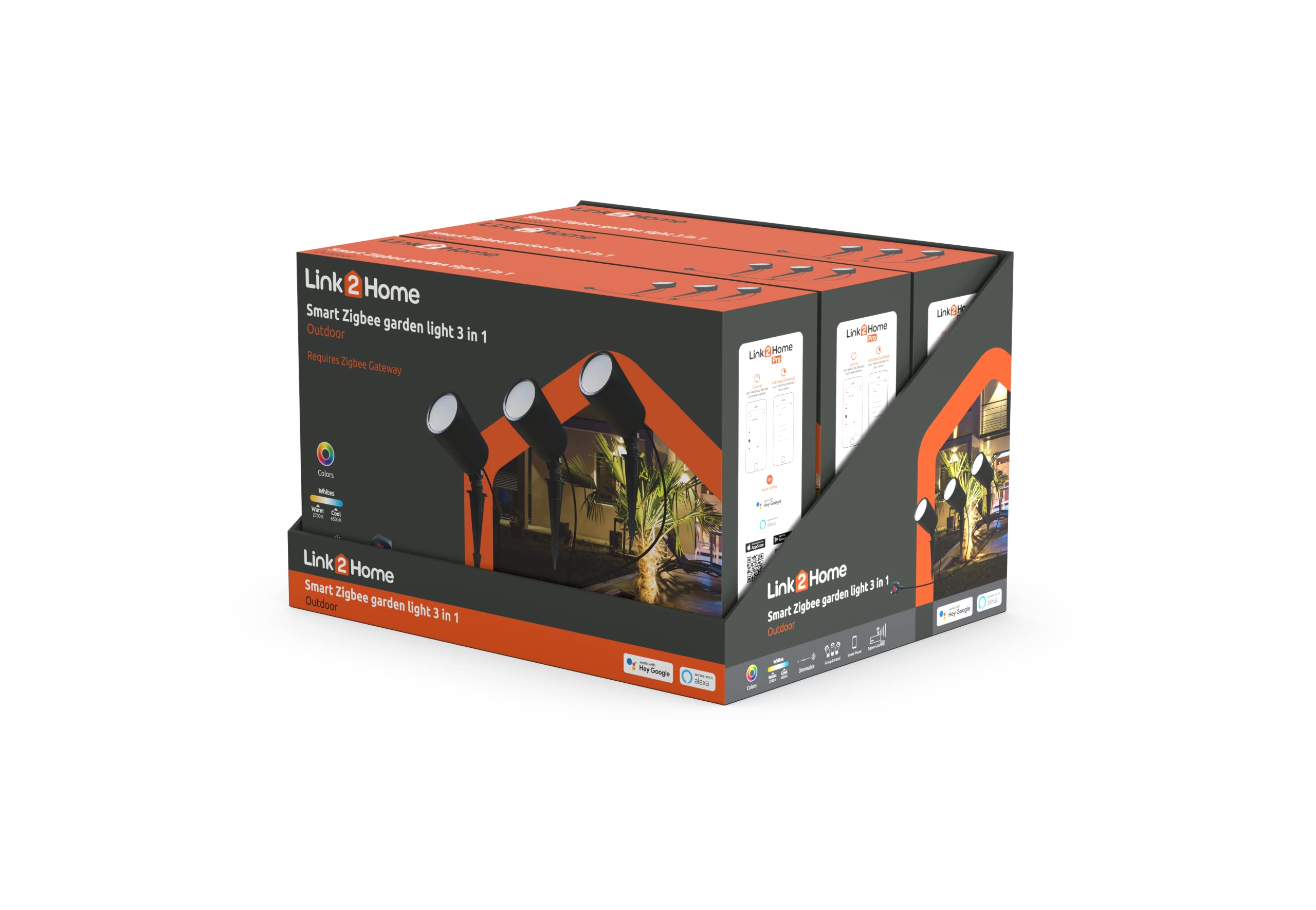 Link2Home Zigbee Smart Garden Light, Round Outdoor Smart Spotlights with RGB Multicolour and Alexa, Siri, and Google Voice Control (3-Pack)