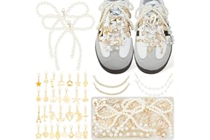 Deinduser Shoe Charms for Sneakers, Junk Socks Charms Kit for Women, Bling Junk Sneaker Charm Set, Gold Shoelace Charm with Pearl Bows and Letters