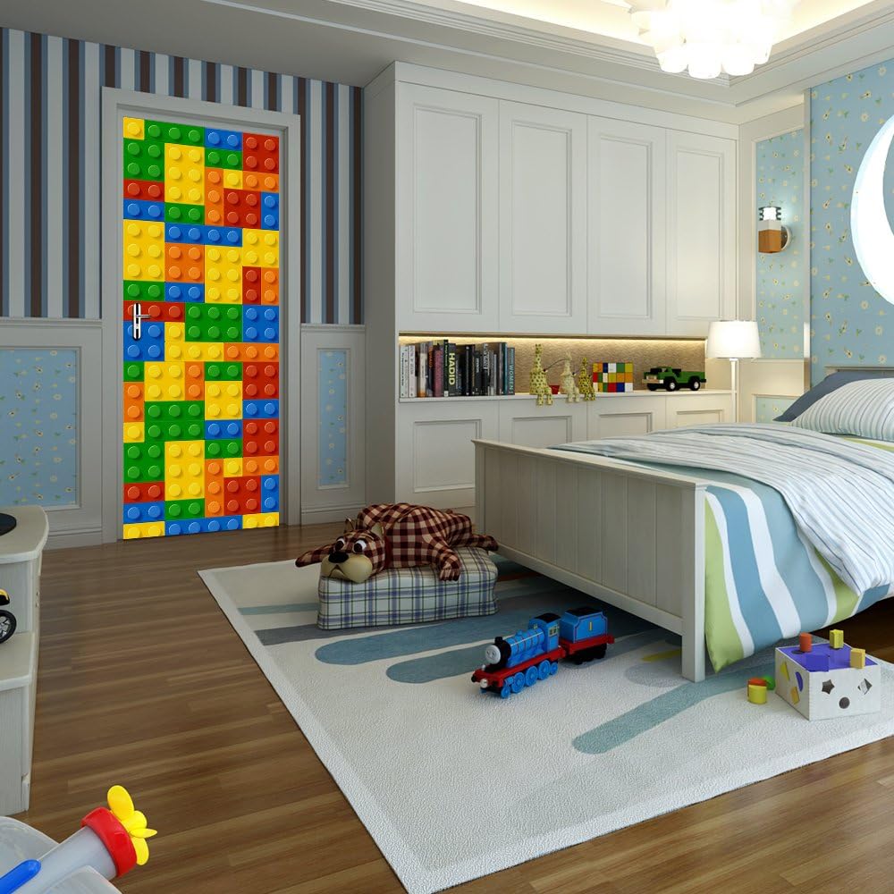 Modern Art 3D Door Mural Sticker, Peel and Stick Removable Vinyl Door Decals for Home Decor 30.3x78.7(77x200cm), 2 Pcs Set (Lego) - Image 3