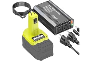 300W Power Inverter Compatible with Ryobi 18V Battery, DC 18V to AC 110V Portable Power Station Generator with 2 AC Outlets &