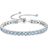 FANCIME Birthstone Bracelet Jewelry for Women Sterling Silver Tennis Bracelet Classic Bolo Adjustable Chain Fine Jewelry Anniversary Birthday Gifts for Women Mom Wife Her