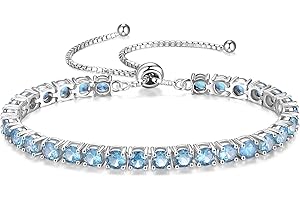 FANCIME Birthstone Bracelet Jewelry for Women Sterling Silver Tennis Bracelet Classic Bolo Adjustable Chain Fine Jewelry Anniversary Birthday Gifts for Women Mom Wife Her