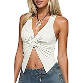 Halter Tops for Women Sleeveless Twist Knot Backless Tank Top Split Hem Y2k Clothes