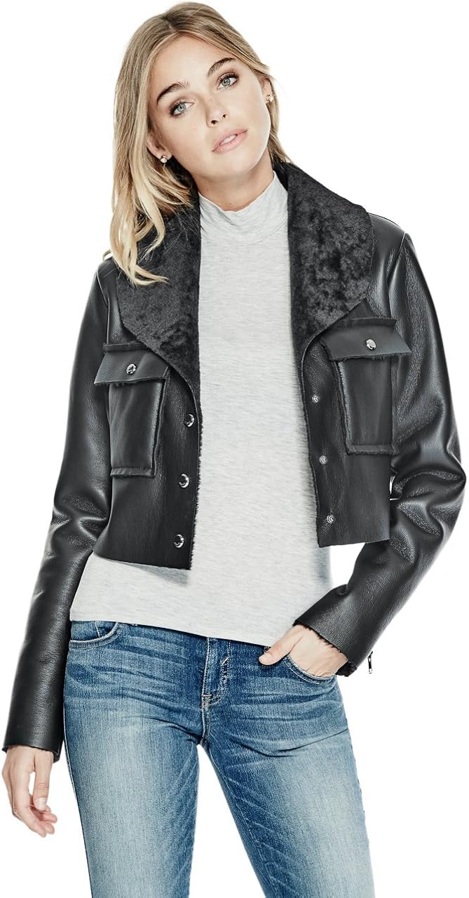 guess leather fur jacket