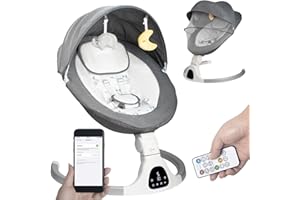 JFOVMCYG Baby Swing for Infants to Toddler Portable Babies Swing Timing Function 5 Swing Speeds Bluetooth Touch Screen Music Speaker with 10 Preset Lullabies 5-Point Carabiner