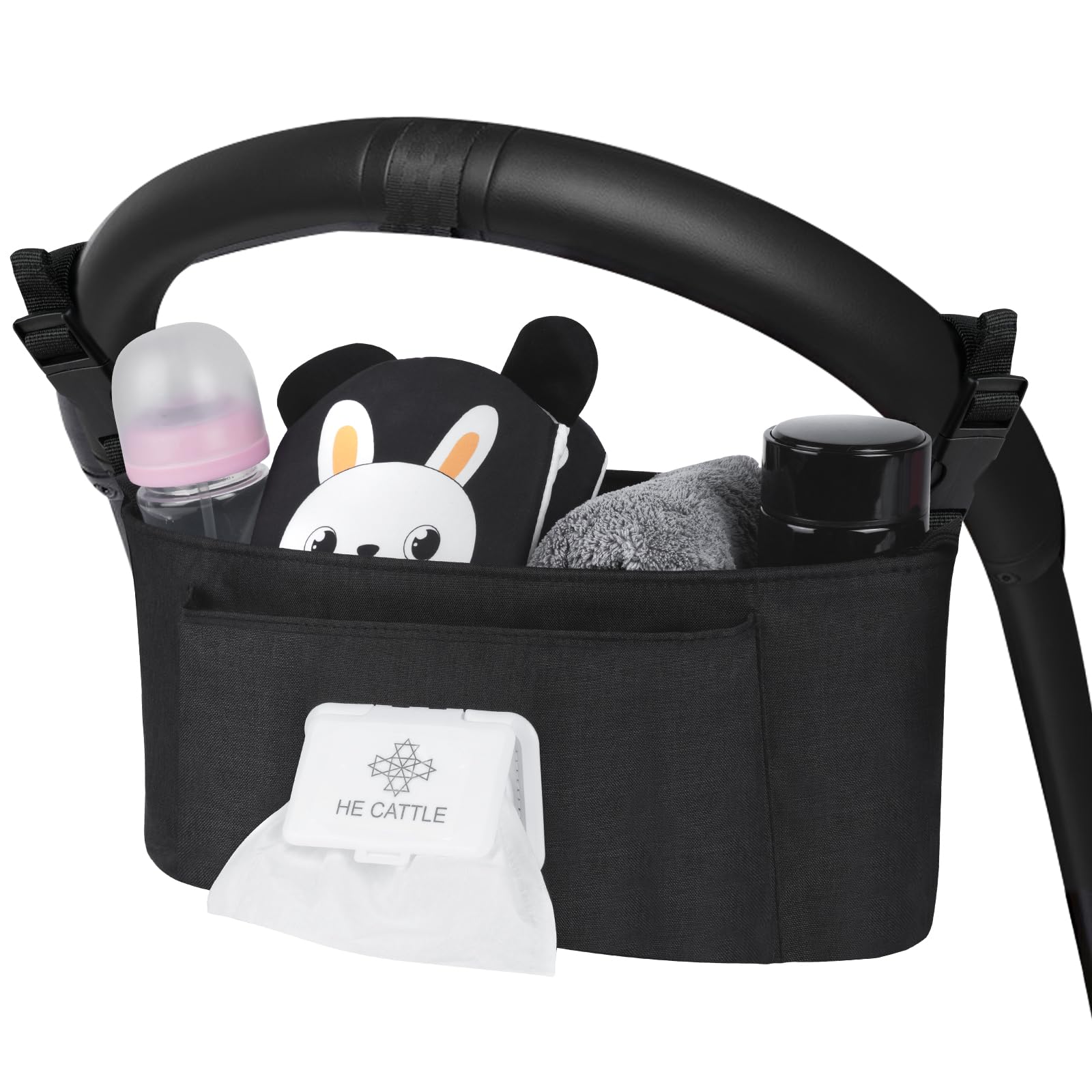 Vicloon Baby Pushchair Organiser,Pram Organiser with Cup Holder,Large Capacity Stroller Organiser Bag,Universal Mummy Baby Pram Bags,Baby Stroller Storage Bag,Compact Design Fits Any Pram Handlebar