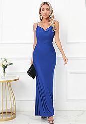 Capuffy Women Drape Neck Formal Maxi Dresses Lace