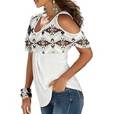 QLINFS Women's Casual Bohemian Style Striped Print Short Sleeve T-Shirt