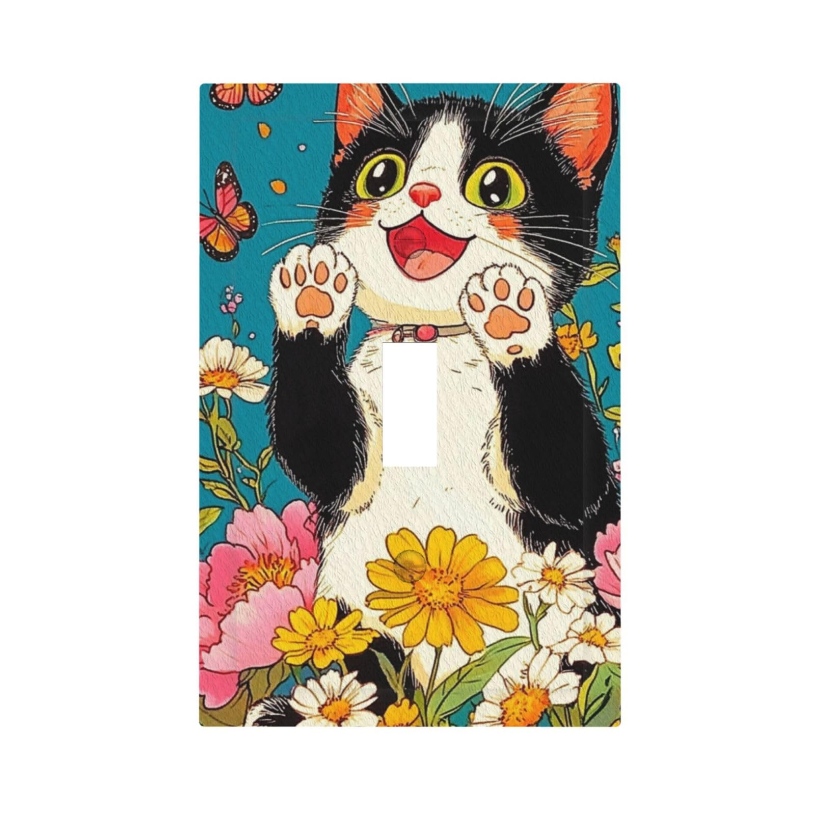 Photo 1 of CZRPKEN Vintage Cat Cute Flower Light Switch Cover Plate 1 Gang Decorative Wall Plate Cartoon Cat Floral Wildflower 