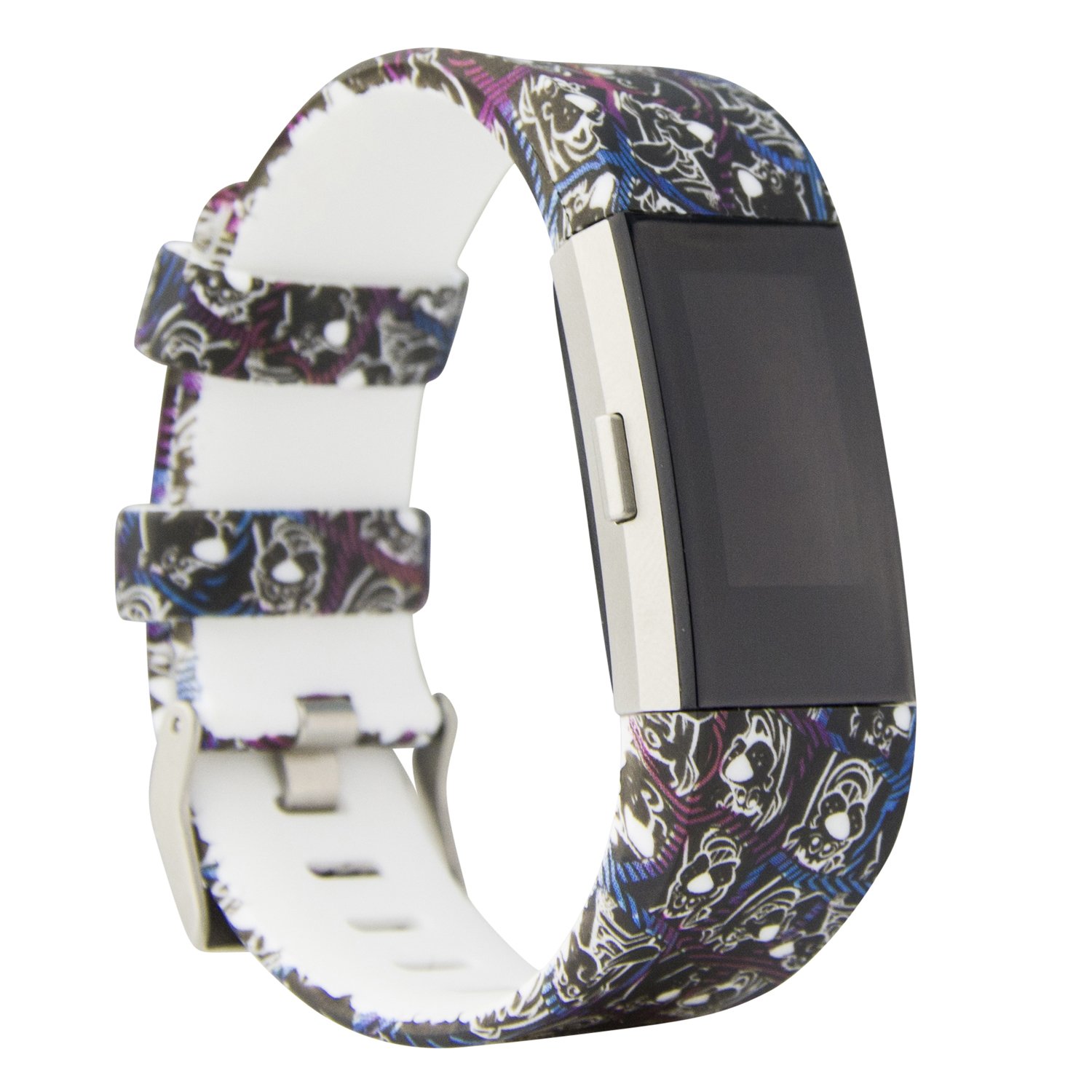 Fitbit Charge 2 Band,Soft Silicone Adjustable Replacement Sport Strap Floral Design Bands with Classic Buckle Fitness Accessory Wristband for Fitbit Charge2 (Pattern-4,Large (Wrist 6.5\