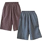Ashmyova Casual Pants for Boys Girls Classic Linen Cotton Stripe Elastics Waist Spring Autumn Trousers Kids Long Pants 2Pcs